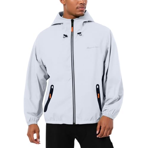 MOKBAY Anorak Blanco Chamarras Hombre Chaqueta Impermeable Ropa de Agua Impermeable Trabajo Chaqueta Negra Lluvia Vientos con Capucha de Lluvia Chubasquero Ciclismo Hombre Blanco 3XL