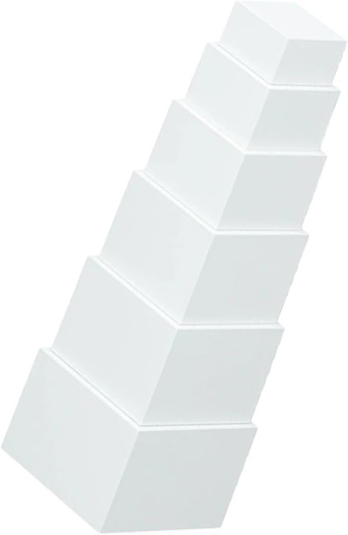 6pcs White Plastic Cube Dessert Display Stands with Five-sided Risers, Desktop Cake Holders for Party Buffet Food Presentation and Pastry Showcases
