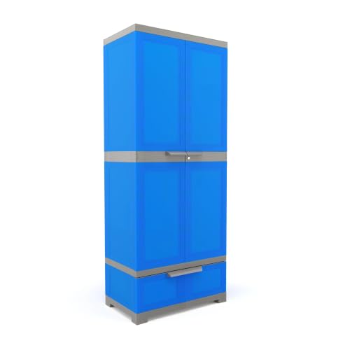 Image of Nilkamal Freedom FMDR1BE Plastic Storage Wardrobe with 1 Bottom Drawer and Clothes Organizer |3-Year Warranty|Almirah for Home, Living Room, Bed Room|Adult & Kids|Deep Blue /Grey