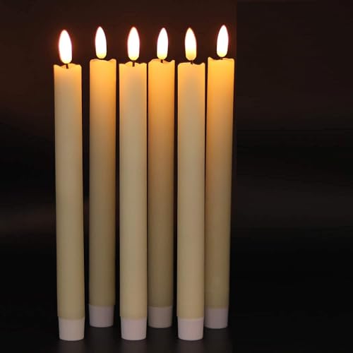 Image of Desidiya Flameless Ivory Taper Candles - Battery Operated LED Window Candles with Real Wax & 3D Flickering Wick - Warm White Light, Pack of 6 - Decorative Candle Lights for Home