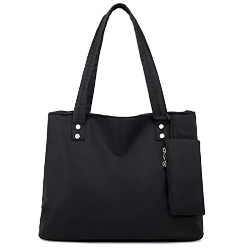 WITERY Women's Oxford Nylon Tote Bags - Waterproof Large Capacity Work Tote Shoulder Bag with Small Purse Cosmetic Bag, Top Zipper Shoulder Bag Handbag for Work Travel School Gym Beach