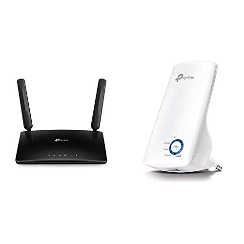 TP-Link TL-MR6400 WLAN Cat4 + N300 Mbps 4G LTE Router (150 Mbit/s im Download, 300 Mbit/s 2,4GHz), schwarz & TL-WA850RE WLAN Repeater (300 Mbit/s, WLAN Verstärker, App Steuerung) weiß