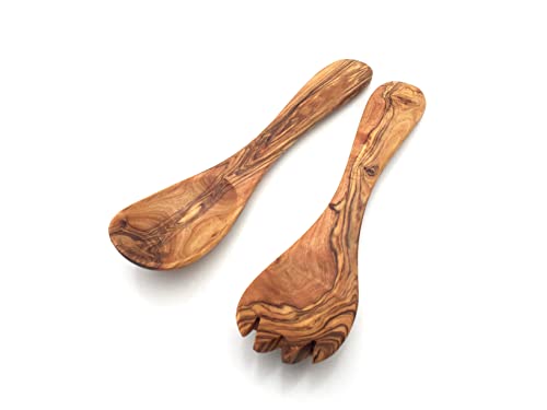 medina mood Lot de 2 couverts à salade Hambourg Longueur au choix, cuillères à salade, en bois d'olivier fait à la main (longueur : 18 cm)