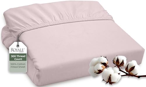 Image of ROYALE LINENS 300 Thread Count 100% Long Staple Combed Cotton Fitted Sheet Twin XL - Super Soft Deep Pocket Bottom Sheet - Fitted Sheets Only - Elastic Sheets (Twin XL, Lavender)