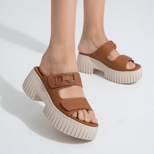 Image of UBFEN Womens Chunky Wedge Platform Sandals Adjustable Double-Strap Square | Toed Open-Toe Style Suitable for Outdoor Casual Wear