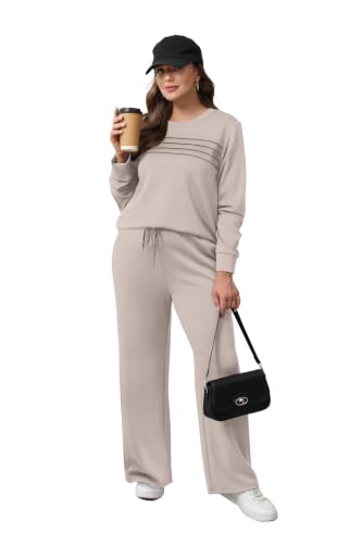 Image of WIHOLL Women's 2 Piece Sets Sweatshirt Casual Travel Outfits Lounge Wide Leg Tracksuit Cozy Sweatsuits Fashion 2026