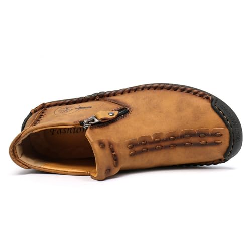 Men's Casual Leather Loafers Fashion Comfortable Chelsea Boots Hand Stitched Slip On Mid-top Shoes2