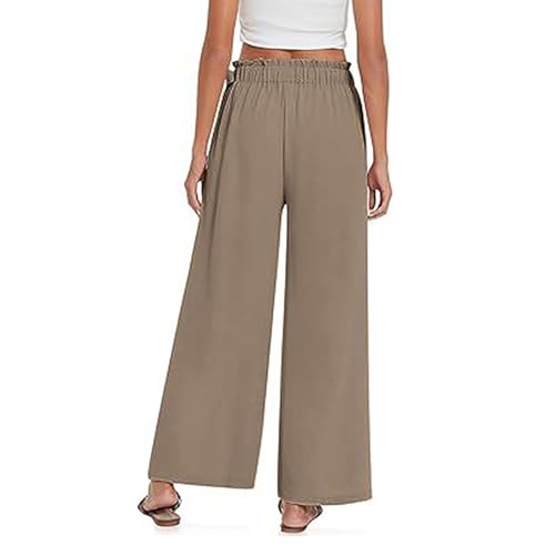 Womens Wide Leg Pants Ruffle Elastic High Waisted Flowy Palazzo Pants Casual Loose Work Trousers with Pockets3