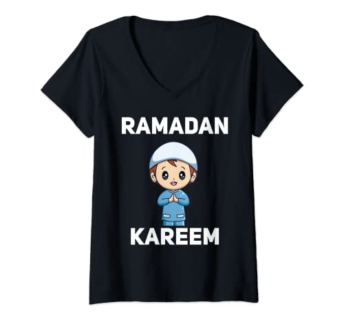 Womens Muslim Boy Arab Ramadan Kareem Fasting Quran Duaa Prayer V-Neck T-Shirt