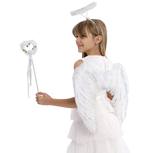 HITOP Angel Wings Halloween Costume for Kids Teens Girls With Halo
