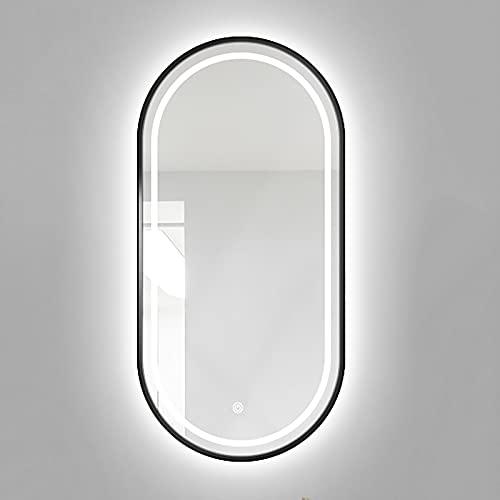 3つのカラーライト付きのLEDバスルームの壁鏡が薄暗い、壁に取り付けられたメタルフレームバスバスルームミラー壁の装飾壁に取り付けられた化粧/バスルームミラー、大きな楕円形の家のバスルームM