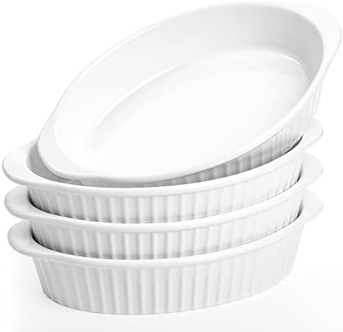 Foraineam 4 Pack 15 oz White Porcelain Oval Baking Dishes, 8.8 x 5.5 x 1.8 Inch Au Gratin Pans Small Table Serving Dish, Lasagna Pan Crème Brulee Bakeware Set with Double Handles, Dishwasher Oven Safe - Thumbnail 4