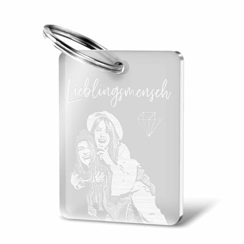 CHRISCK design Schlüsselanhänger aus Acrylglas mit Fotogravur Dog Tag Gravur Partner Geschenk mit...
