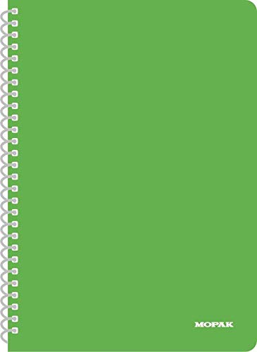 Mopak Funda de plástico de 40, 60, 72, 80, 96, 100 hojas en espiral, cuaderno cosido con alambre, a elegir, cuadrícula de longitud completa, cubierta de plástico, color neón, 144 hojas en espiral