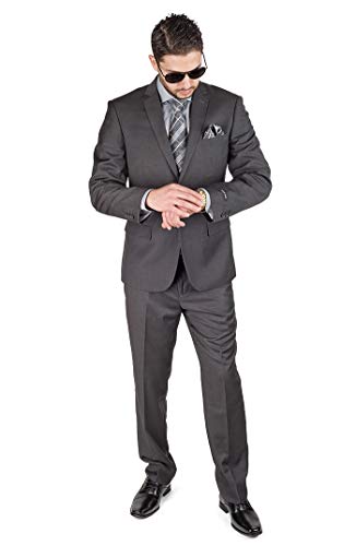 AZAR MAN Slim Fit Men Suit 2 Button Dark Grey Notch Lapel Flat Front Pants2