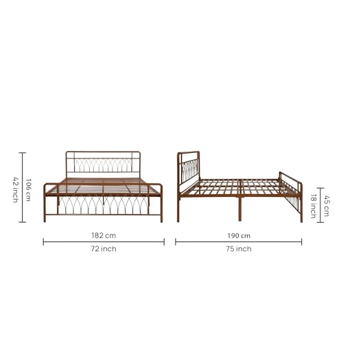 Image of Jexx Metal King Size Bed Without Storage | Wrought Iron Double Bed with Headboard & Footboard | Sturdy Powder Coated Platform Bed King Size Cot for BedroomLivingRoom Brown (75x72)
