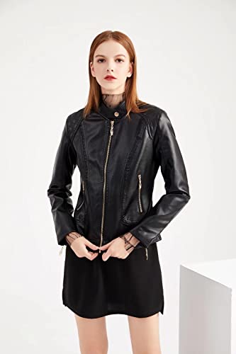 Women's Short Faux Leather Jacket Motorcyclet Crop Jacket Biker Fashion Jacket Coat3