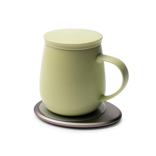 Image of Ui 3 Self-Heating Mug Set - Verde Green | 12 fl oz / 355 mL Ceramic Coffee & Tea Mug Set with Heating Pad