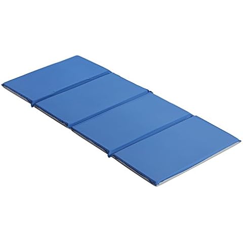 ECR4Kids Everyday Folding Rest Mat, 4-Section, 1in, Classroom Furniture, Blue/Grey Cover