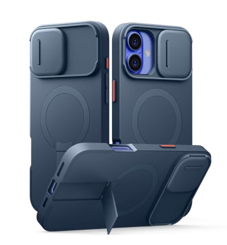 Image of SURITCH for iPhone 16 Plus Case with Magnetic Camera Slide Cover and Adjustable Kickstand, Compatible with MagSafe, Shockproof Bumper Case Slim Protective Cover for iPhone 16 Plus 6.7 Inch, Blue