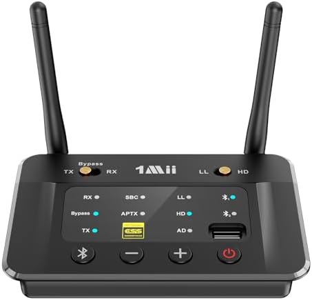 1Mii B03S Bluetooth 5.3 Transmitter Receiver for TV Home Stereo, Wireless Audio Adapters with Audiophile DAC, aptX Adaptive/LL/HD, Dual Link, Optical RCA AUX 3.5mm Inputs/Outputs