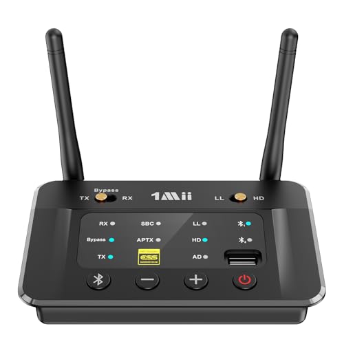 1Mii B03S Bluetooth 5.3 Transmitter Receiver for TV Home Stereo, Wireless Audio Adapters with Audiophile DAC, aptX Adaptive/LL/HD, Dual Link, Optical RCA AUX 3.5mm Inputs/Outputs
