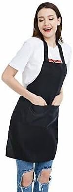 Miniatura 4 de RemyLife - Delantal unisex negro a granel con 2 bolsillos espaciosos lavable a máquina para manualidades cocina barbacoa dibujo 12 unidades Negro M