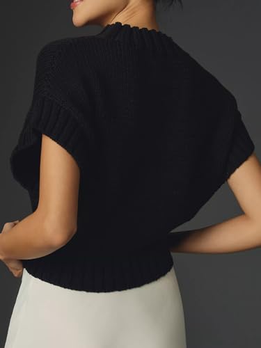 Image of Jenkoon Women's Ultra Soft Fashion Sweater Vest Mock-Neck Extended Shoulder Sweater Vest Cap Sleeve Knit Pullover