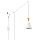 B·LED BARCELONA LED BarcelonaLED Lámpara de Techo Colgante de Madera Pantalla Aluminio Blanco Nórdico Diseño Icónico con Cable Enchufe e Interruptor Portalámparas E27 para Salón Dormitorio Comedor