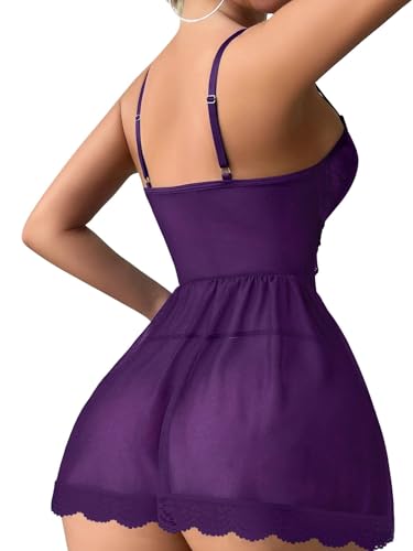Image of Lilosy Sexy Garter Belt Mesh Lace Babydoll Lingerie Dress Set with Thong