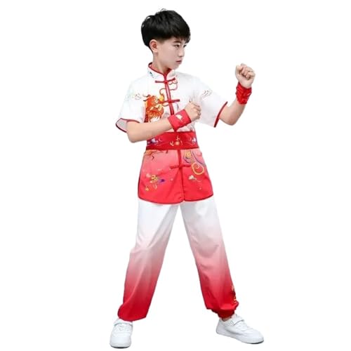 ZWCSHUU Ropa Tradicional de Tai Chi Kung Fu, Conjunto Informal for niño, Wushu, Mujeres, Hombres, actuación, Traje Tang for niña Tai Chi Traje(Short Red,120)