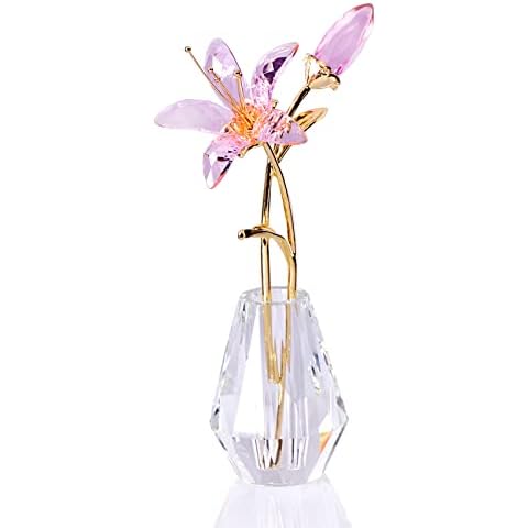 Crystal Lily Flower Ornament with Vase Cover
