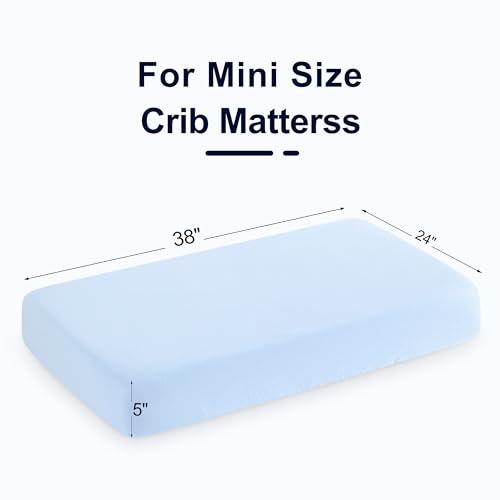 Image of NTBAY 2 Pack Muslin Cotton Mini Crib Sheets, Soft and Breathable Double Layer 24x38 Baby Crib Sheets for Mini Crib and Toddler Mattresses, Boys, Girls, Unisex, Aqua, 24x38 Inches