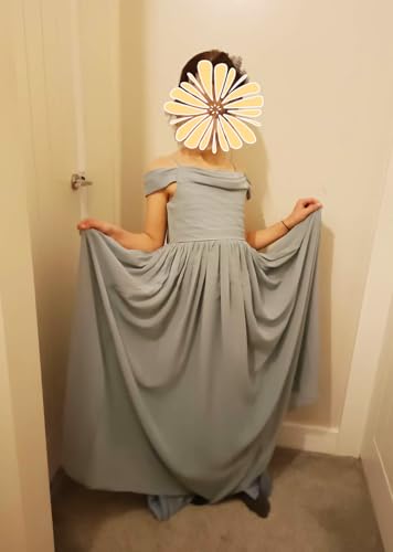 POMUYOO Cold Shoulder Chiffon Junior Bridesmaid Dresses for Teen Girls Party Pageant Gowns YG3394