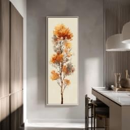 Toile aquarelle automne 35x105cm design de feuilles orange et vertical pour salon