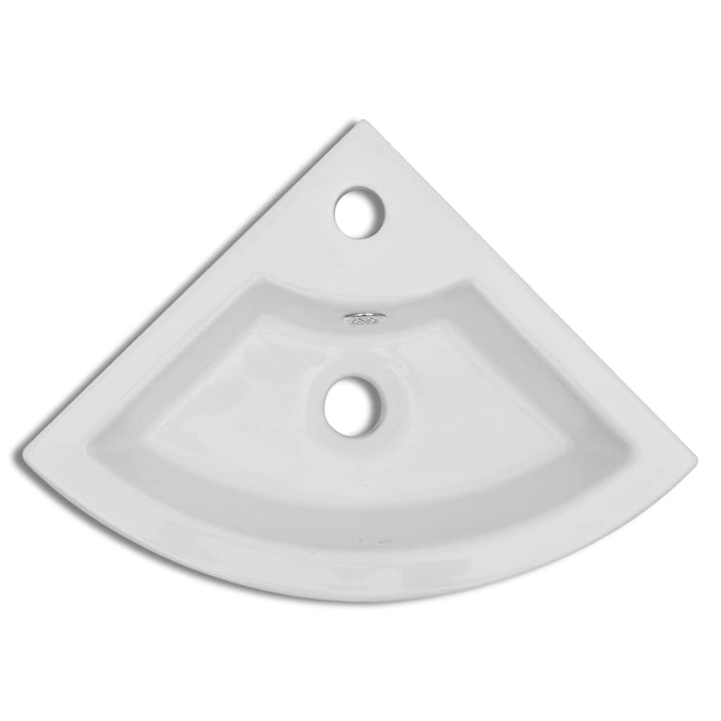 Lavabo de esquina de cerámica, color blanco, 45 x 32 x 12,5 cm
