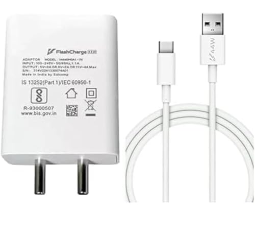 Image of Dulce Original 44watt USB Type C Flash Charging Charger Compatible with Vivo V23 /V25 /V25E /V25 Pro /V27 Pro /V27 /V27E /Y200 /Y200E /T2X /T2 Pro /V29|Iqoo Z6 Lite /Z6 /Z7S /Z9X /Z9 5G /Z6X with 3 Months Warranty