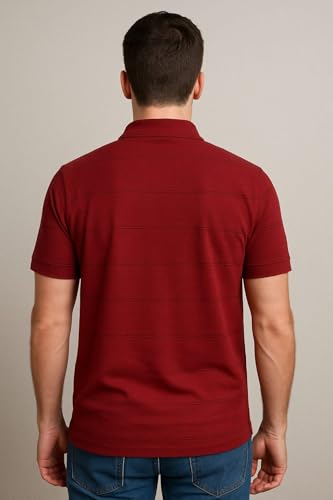 Image of WILD ELEPHANT Men Cotton Striped Polo Neck Half Sleeve T-Shirt with Pocket