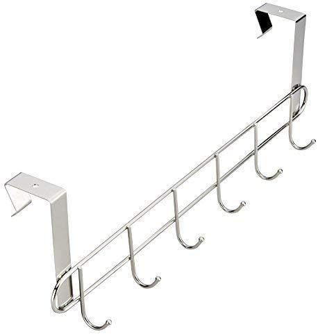 Pro Chef Kitchen Tools Over The Door Hook - General Purpose Storage Racks - 6 Coat Hooks - No Drill Towel Rack for Bathroom Storage Closet - Behind The Door Organizer Clothes Rack - Key Broom Hanger