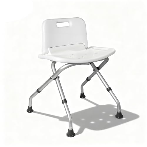 Pacha-stepura Foldable Shower Chair with Backrest - bathroom chair Unique Collapsible Bath Seat (Adjustable Height Non-Slip 300 LBS) for Elderly/Pregnant/Injured