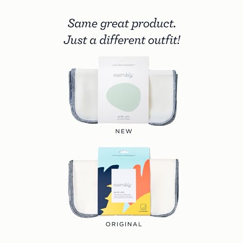 Esembly Wipe Ups, Organic Cotton Reusable Baby Wipes, Soft and Sturdy Washable Cloth Diaper Wipe, One Size, 2 x 12-pk (24 wipes)