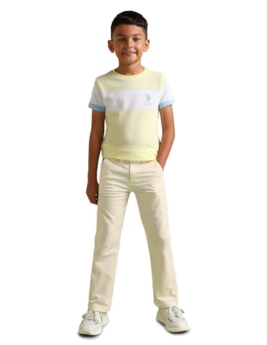 Image of USPA Kids Boy's Beige Solid Mid Rise Cotton Button Slim Flat Front Slant Pocket Trousers (UKTRO0165 Beige 9-10 Years)