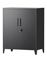 LVSTEEL Aktenschrank, abschließbarer Mehrzweckschrank mit 2 höhenverstellbaren Einlegeböden, Stahl-Büroschrank mit 2 Türen, Schwarz, 100×80×40 cm