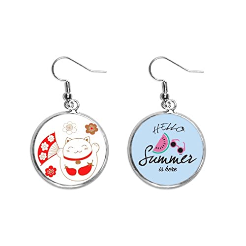 Pendientes de sandía y gato de la suerte que alegran tu día