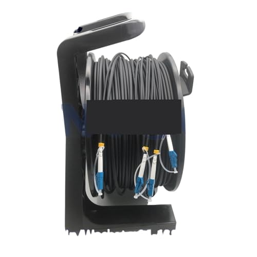 ZKLGS Enrollacables, Carretes de Cable óptico de TPU de 4 Fibras, portátiles, monomodo, desplegables en Campo, 4C SM 50M, con Tambor de bobinado PCD235 y Conector LC(Grey)