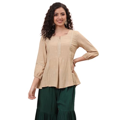 Image of Rangriti Gold Liva Flared Indie Top for Women