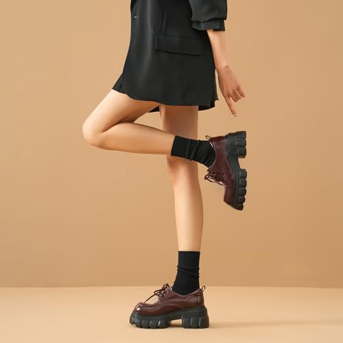 Image of BEAU TODAY Platform Oxfords for Women, Oxford Shoes for Women, Chunky Leather Lace Up Oxfords,Casual Comfortable Breathable Non-Slip Dress Shoes for Work Business