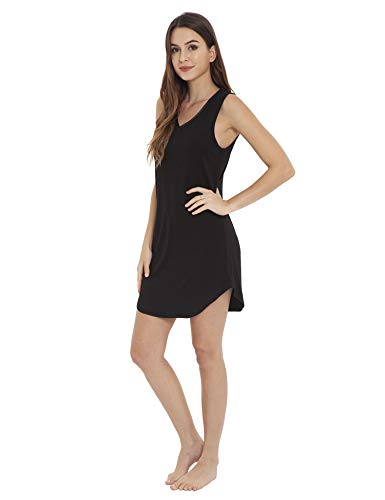 Lazycozy Bamboo Nightgown For Women Sleeveless V Neck Tank Nightshirt Comfy Sleepwear Casual Print Sleepdress, Black, Large #TOP1