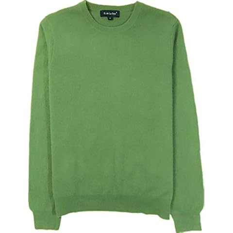 JL DE LA TOUR Men's 100% Cashmere Round Neck Jumper - Green - X-Large Cover
