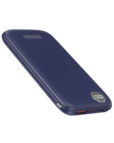 Power Bank, Slim Bateria Externa 4.5A de Alta Velocidad 10000mAh 22.5W, Bateria Portatil con Entrada y Salida USB C de Alta Velocidad, Patalla LED, Compatible con iPhone Samsung Xiaomi, Azul Cielo